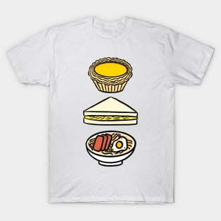 Chinese Egg Tart, Scrambled Egg Sandwich, and Luncheon Meat and Egg Instant Noodles T-Shirt